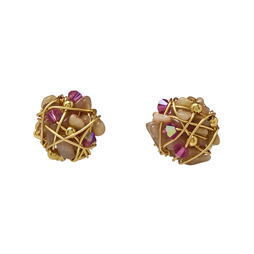 Pink cluster gold clip on earrings by Black & Sigi