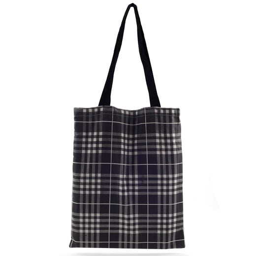Grey plaid tote bag