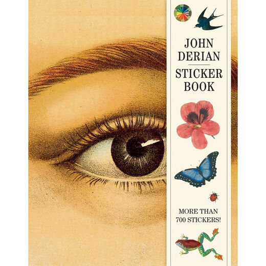 Harback cover of the Jhon Derian sticker book. The cover image features an illustration of a person's face, with a close up on the eye.